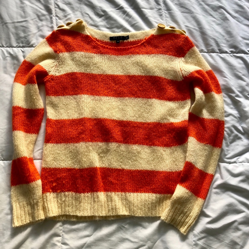Red and Cream striped sweater.